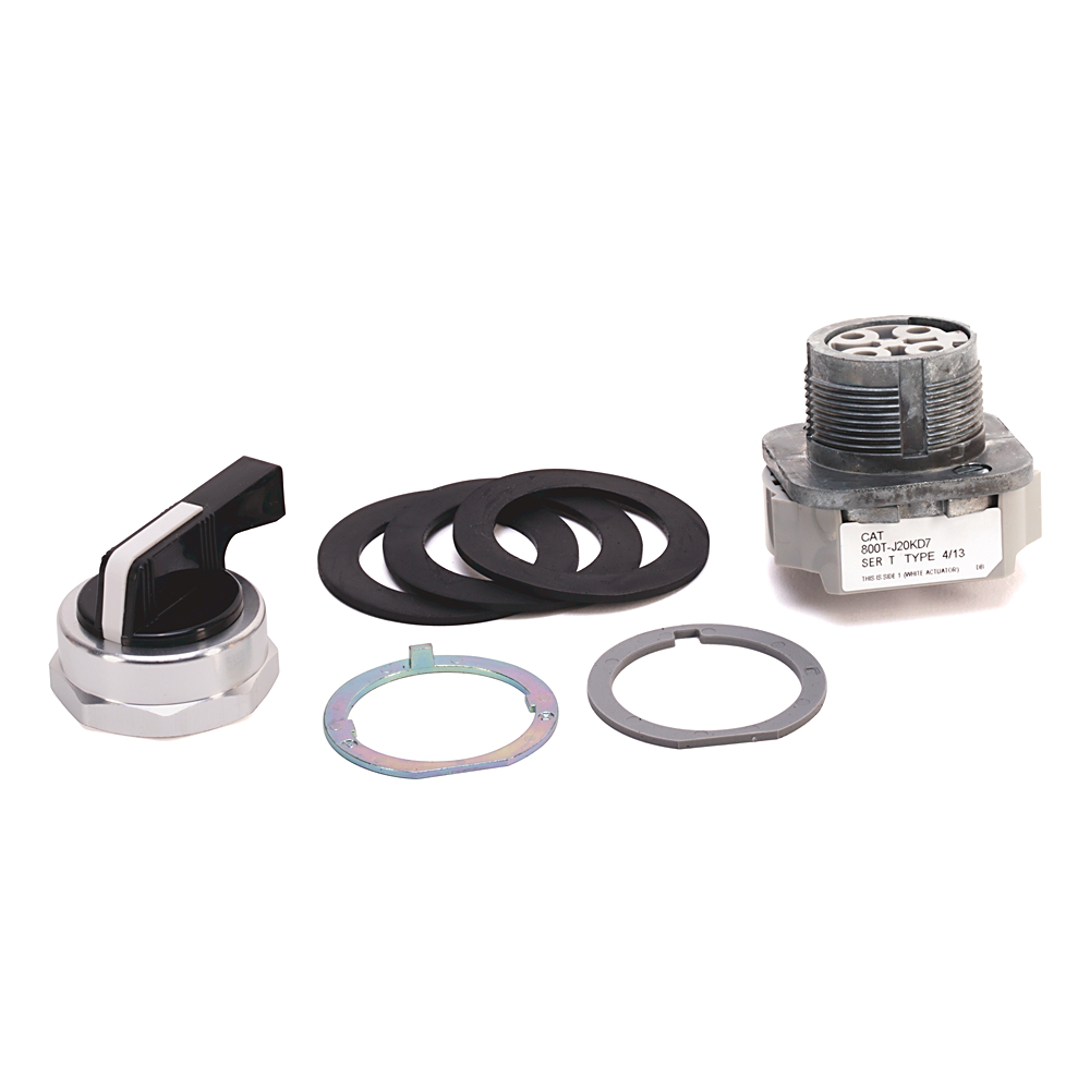 800T-J20KD7B - 800T 3 posiciones, palanca de perilla/ala, blanco, palanca de perilla con resorte de retorno/ambos, bloques de leva y contacto, 3 posiciones