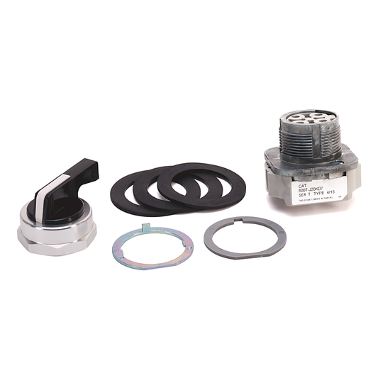 800T-J20KD7B - 800T 3 posiciones, palanca de perilla/ala, blanco, palanca de perilla con resorte de retorno/ambos, bloques de leva y contacto, 3 posiciones