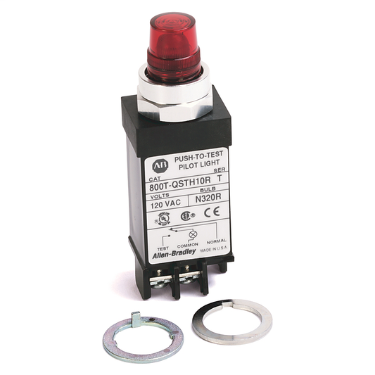 800T-QSTH24R - 800T Small Pilot Light,Red, Full Voltage, Push-to-Test, Full Voltage Type, LED Lamp, 24V AC/DC