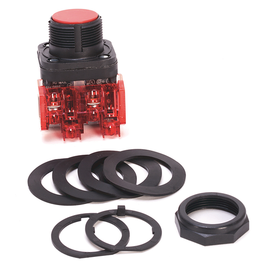 800HC-AR6A2 - Contacto de 30,5 mm tipo 4/4X/13 Mom. PB, sin iluminación, rojo, cabeza enrasada, 2 NA, protección para los dedos
