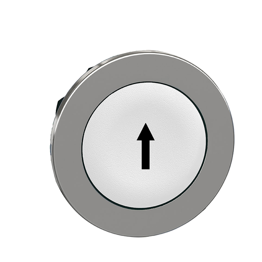 ZB4FA334 - Flush mounted push button head, Harmony XB4, metal, white, 30mm, spring return, marked UP ARROW