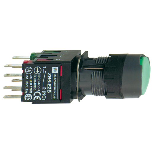 XB6AF3B5B - Pulsador iluminado completo, Harmony XB6, verde, 16 mm, enclavamiento, 1 NA + 1 NC, 12...24 V
