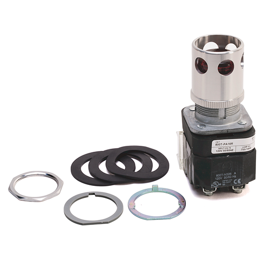800T-PA16R - 30.5mm Type 4/13 Mom. Contact PB-Illum., Red, Ext. Hd w/ Guard, Incand./No Options, 120V AC 50/60 Hz, 1 NO-1 NC