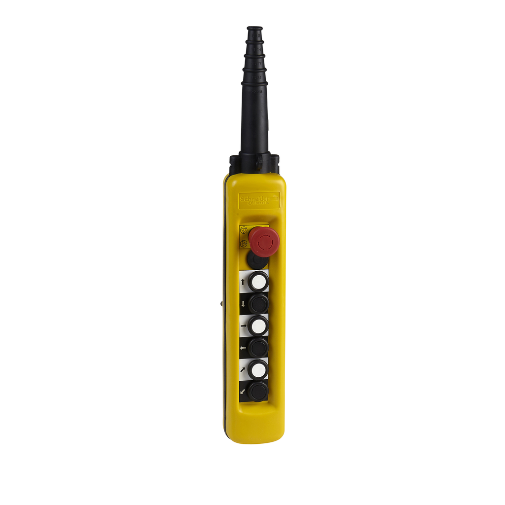 XACA67131 - Pendant control station, Harmony XAC, plastic, yellow, 6 push buttons 1NO, 1 emergency stop latching 3NC