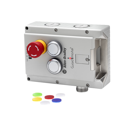 442G-MABL-URM-C03 - Módulo de bloqueo, caja de acceso 442G, alimentación para bloquear, código único, conector M23, protección derecha, parada de emergencia, 2 pulsadores