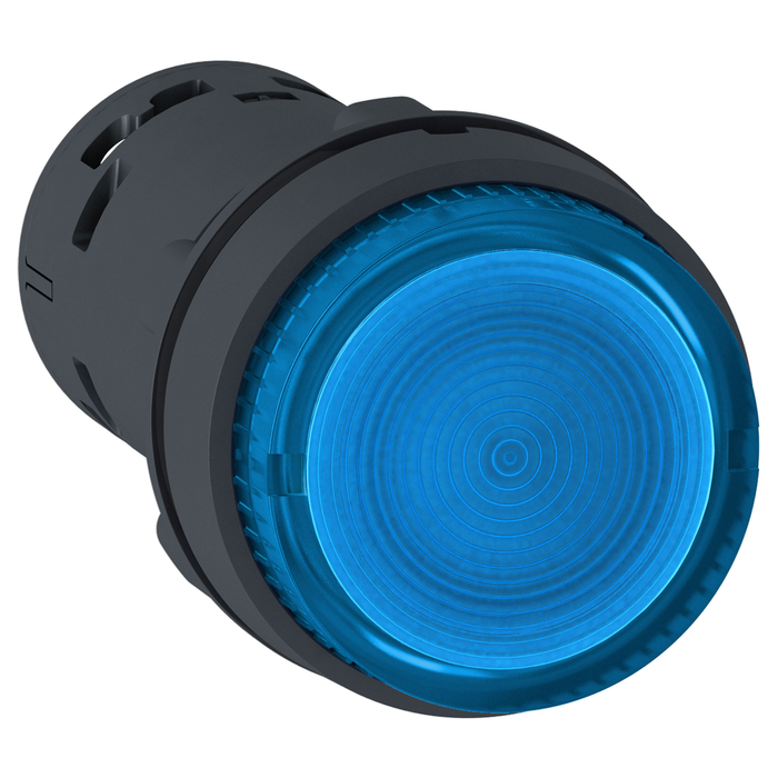 Monolithic illuminated push button, Harmony XB7, plastic, blue, 22mm, integral LED, spring return, 24V AC DC, 1NO