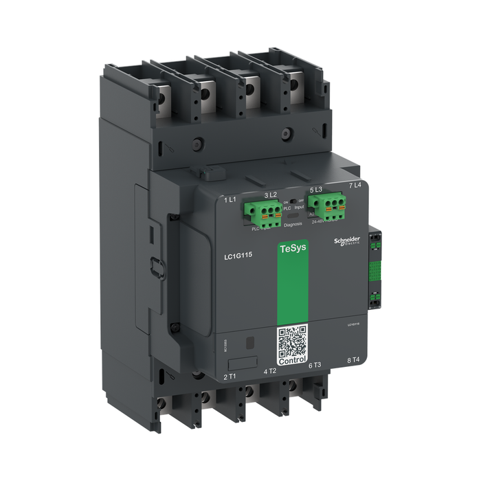 LC1G1154BEEA - Contactor, high power, TeSys Giga, advanced version, AC-1, <= 440V, 250A, 4 pole/NO, 24-48VAC/DC coil