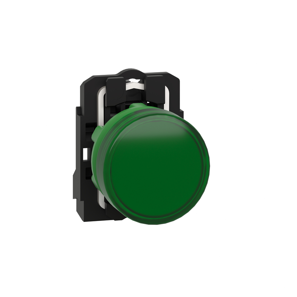 XB5AVM3 - Luz piloto, Harmony XB5, plástico gris, verde, 22 mm, LED universal, lente plana, 230...240 V CA