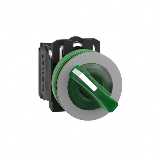 XB5FK123M5C0 - Selector iluminado, Harmony XB5, LED universal, bisel gris, montaje empotrado verde, 30 mm, 2 posiciones, 1 NA + 1 NC, 230 V CA
