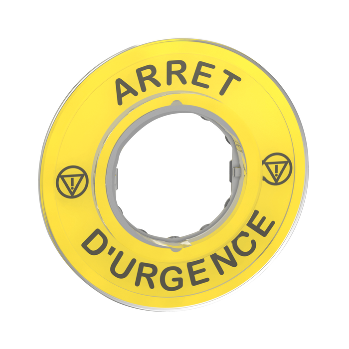 ZBY9120 - Legend holder 60mm for emergency stop, Harmony XB4, plastic, yellow, marked ARRET D'URGENCE