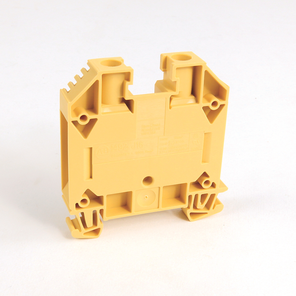 1492-J16-Y - 1492-J IEC Terminal Block, One-Circuit Feed-Through Block, 16 mm (# 14 AWG - # 4 AWG), Standard Feedthrough, Yellow (Qty. 50)