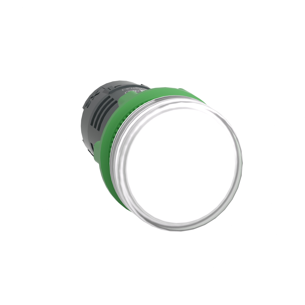 XB5EVM1 - Luz piloto monolítica, Harmony XB5, plástico gris, blanco, 22 mm, LED universal, lente plana, 230…240 V CA
