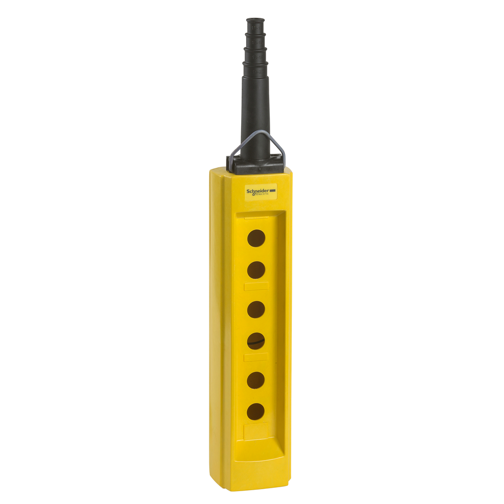 XACB061 - Pendant control station, Harmony XAC, empty, plastic, yellow, 6 cut-outs + 1 in base, cable 10…22mm