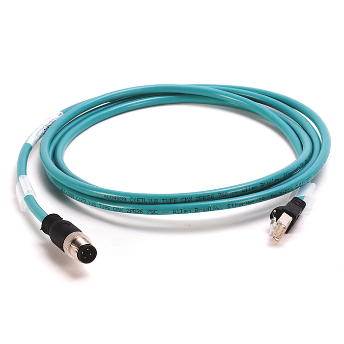 1585D-M4UBJM-2 - 1585 Ethernet Cables, 4 Conductors, M12, Straight Male, Standard, RJ45, Straight Male, Teal PUR, Shielded, 100BASE-TX, 100 Mbit/s, High Flex, PUR, Halogen Free, 10 million cycles