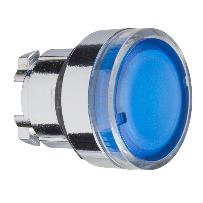 ZB4BW36 - Illuminated push button head, Harmony XB4, metal, flush, blue, 22mm, spring return, plain lens for BA9s bulb