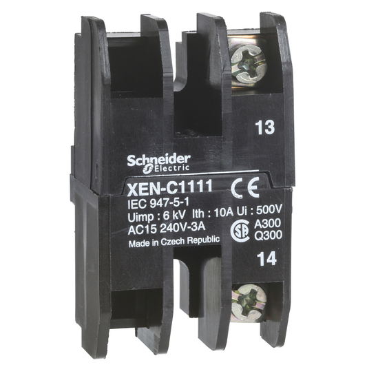 XENC1111 - Contact block, Harmony XAC, single contact, spring return, single speed, front mounting, 1NO