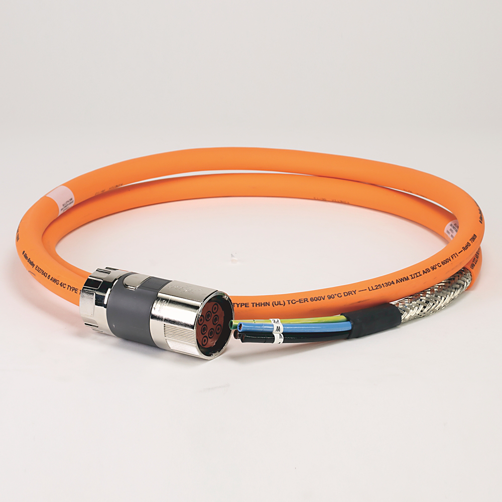 2090-CPWM7DF-08AA02 - SpeedTEC Cable, Motor Power Only, SpeedTec DIN Connector, Drive-end, Flying-lead, 8 AWG, Standard (Non-Flex), 2 Meters