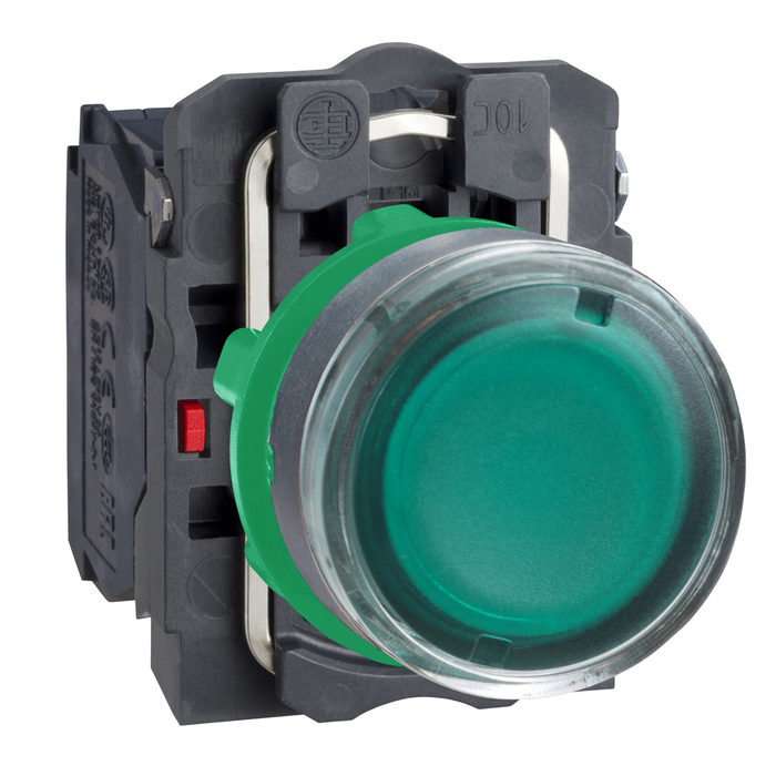 XB5AW3365 - Illuminated push button, Harmony XB5, plastic, flush, green, 22mm, plain lens for BA9s bulb, spring return, lower than 250V, 1NO + 1NC (Qty. 55)