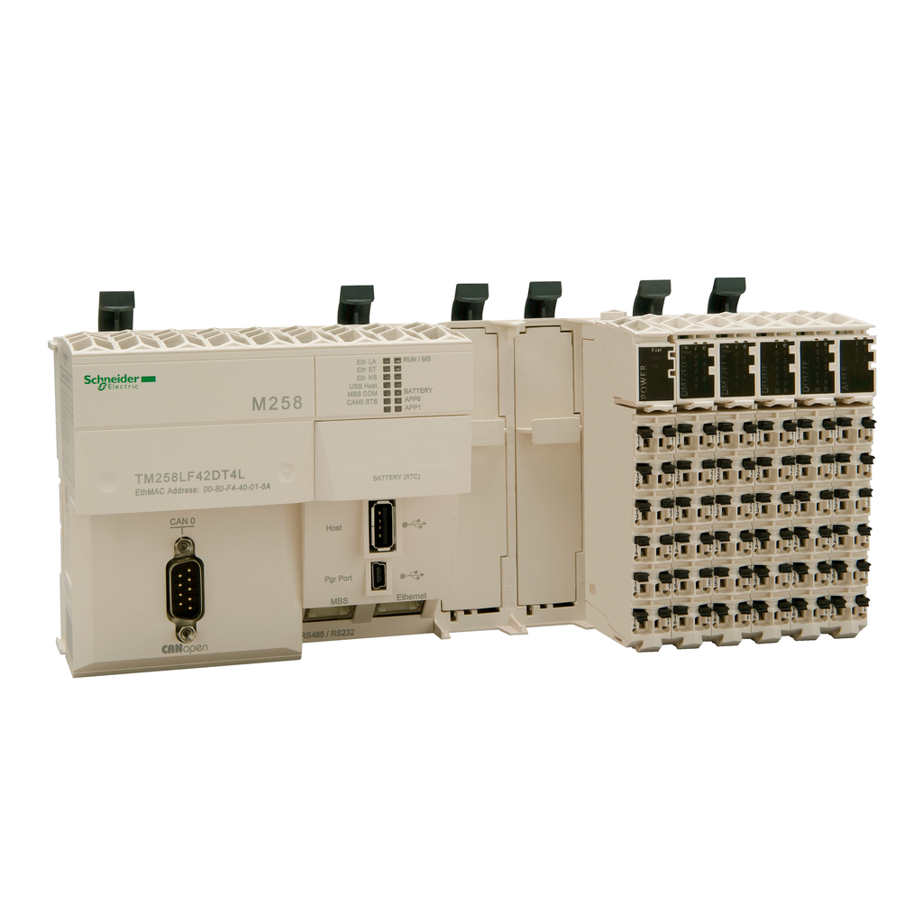 TM258LF42DT4L - controlador lógico, Modicon M258, base compacta, 42 + 4 E/S, 24 V CC, CANopen
