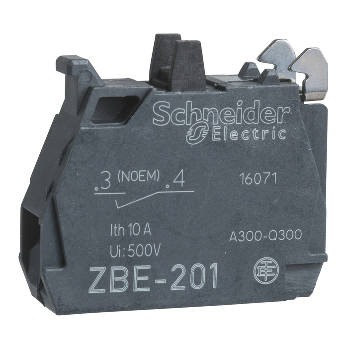 ZBE1016P - Single contact block, Harmony XB4, silver alloy, gold flashed, screw clamp terminal, dusty environment, 1NO