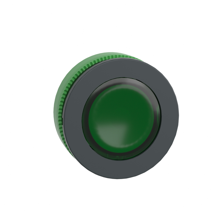 ZB5FW333 - Head for illuminated push button, Harmony XB5, antimicrobial, green, white, 30mm, universal LED, plain lens