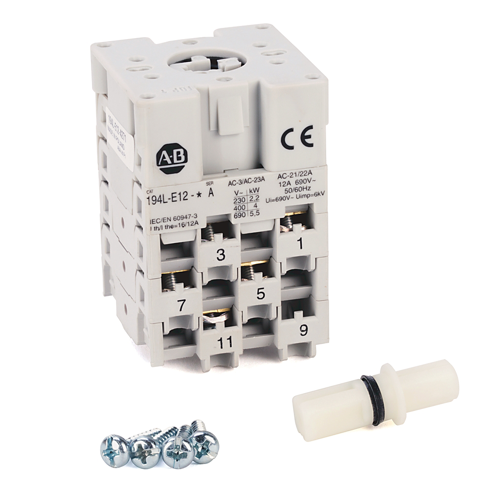 194L-E12-4502 - IEC Control and Load Switch, Step 1-2-3 60°, 12 Amp, 2 Poles, Front / Door