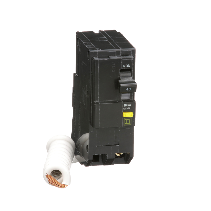 QO240GFI - Mini circuit breaker, QO, 40A, 2 pole, 120/240VAC, 10kA, 6mA grd fault A, pigtail, plug in mount