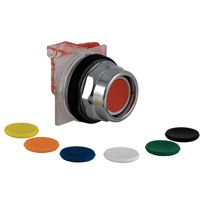 9001KR2UH13 - Push-button, Harmony 9001K, metal, recessed, 7 colours choice, 30mm, spring return, 1 C/O