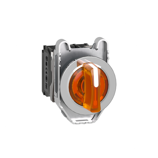 XB4FK135M5 - Selector luminoso, Harmony XB4, metal, mango naranja, 30 mm, LED universal, 3 posiciones, 1 NO + 1 NC, 230...240 V CA