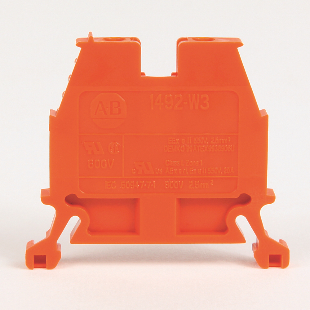1492-W3-OR - Bloque de terminales IEC 1492-W, bloques de paso ahorradores de espacio, 2,5 mm (# 24 AWG - # 12 AWG), bloque de terminales de circuito único, naranja