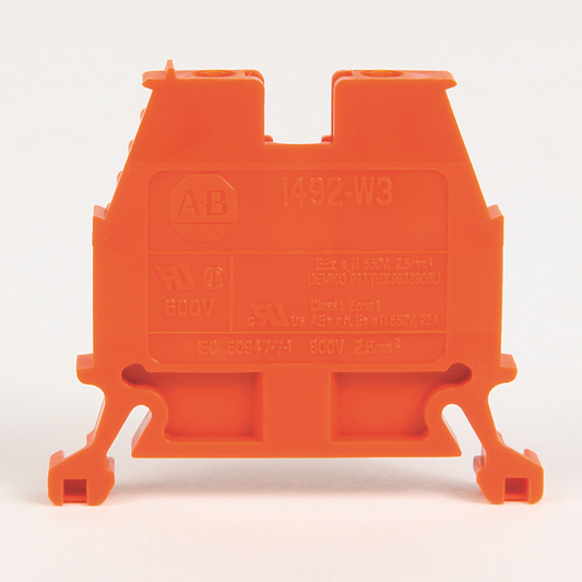 1492-W3-OR - Bloque de terminales IEC 1492-W, bloques de paso ahorradores de espacio, 2,5 mm (# 24 AWG - # 12 AWG), bloque de terminales de circuito único, naranja