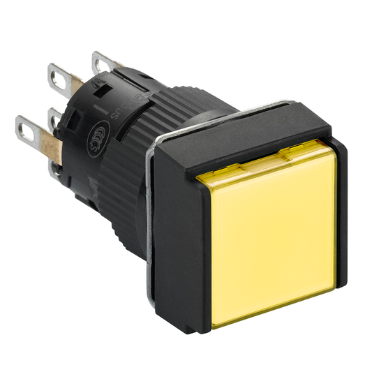 XB6ECW5B2P - Illuminated monolithic push button, Harmony XB6E, square yellow flush, 16mm, spring return, 24V DC, 2CO