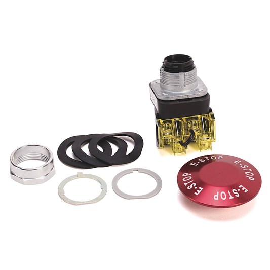 800TC-FXLE6D4 - 30.5mm Type 4/13 2 Pos. PB-Non-Illum., 63 mm Anodized Alum Hd (Push-Pull), Red, 1 NCLB, Finger Safe Guards