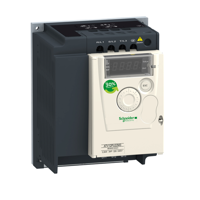 ATV12PU22M3 - variable speed drive, Altivar 12, 2.2kW, 3hp, 200 to 240V, 3 phases, on base plate