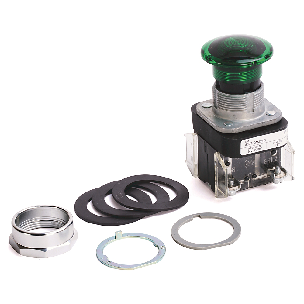 800T-QMJH2A - 30.5mm Type 4/13 Mom. Contact PB-Illum., Amber, Jumbo Mushroom Hd, LED, 12-130V AC/DC, 1 NO-1 NC