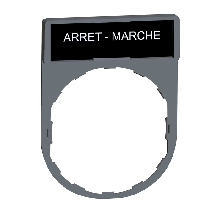 ZBY2166C0 - Legend holder, Harmony XB5, 30 x 40mm, grey bezel, 8 x 27mm legend, marked ARRET - MARCHE