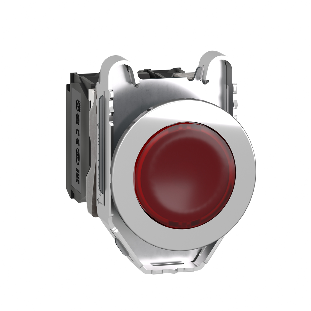 XB4FW34B5 - Pulsador iluminado, Harmony XB4, metal, rojo, empotrable, 30 mm, LED universal, lente lisa, 1 NA + 1 NC, 24 V CA CC