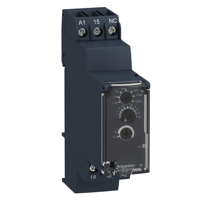 RE22R1MKMR - Modular timing relay, Harmony, 5A, 1 CO, 0.05s…300s, delay on and pulse on de energization, 24...240V AC DC