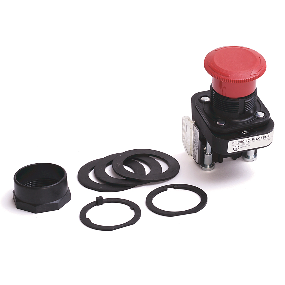 800HC-FRXT6D4 - 30,5 mm, tipo 4/4X/13, 2 pos. PB, sin iluminación, empujar-tirar/girar para liberar, rojo, 1 NCLB, protección para dedos