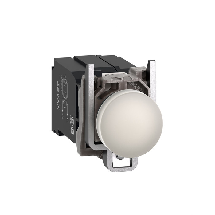 XB4BV5B1 - Pilot light, Harmony XB4,metal, white, 22mm, universal LED, plain lens, 400V AC