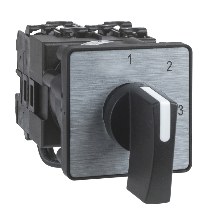 K1B006TLH - Complete cam switch, Harmony K, changeover switch, 45 x 45mm, 1P, with off position, 45 degree angle, 12A, black marked 2-0-1, screw mounting