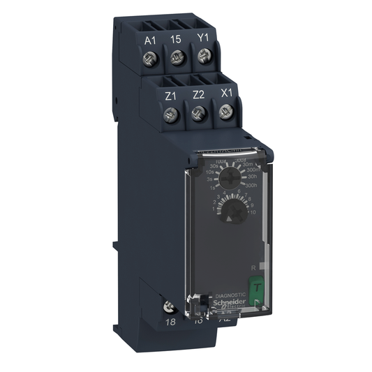 RE22R1ACMR - Harmony, Relé temporizador modular, 8 A, 1 contacto conmutado, 0,05 s…300 h, doble función, 24...240 V CA/CC