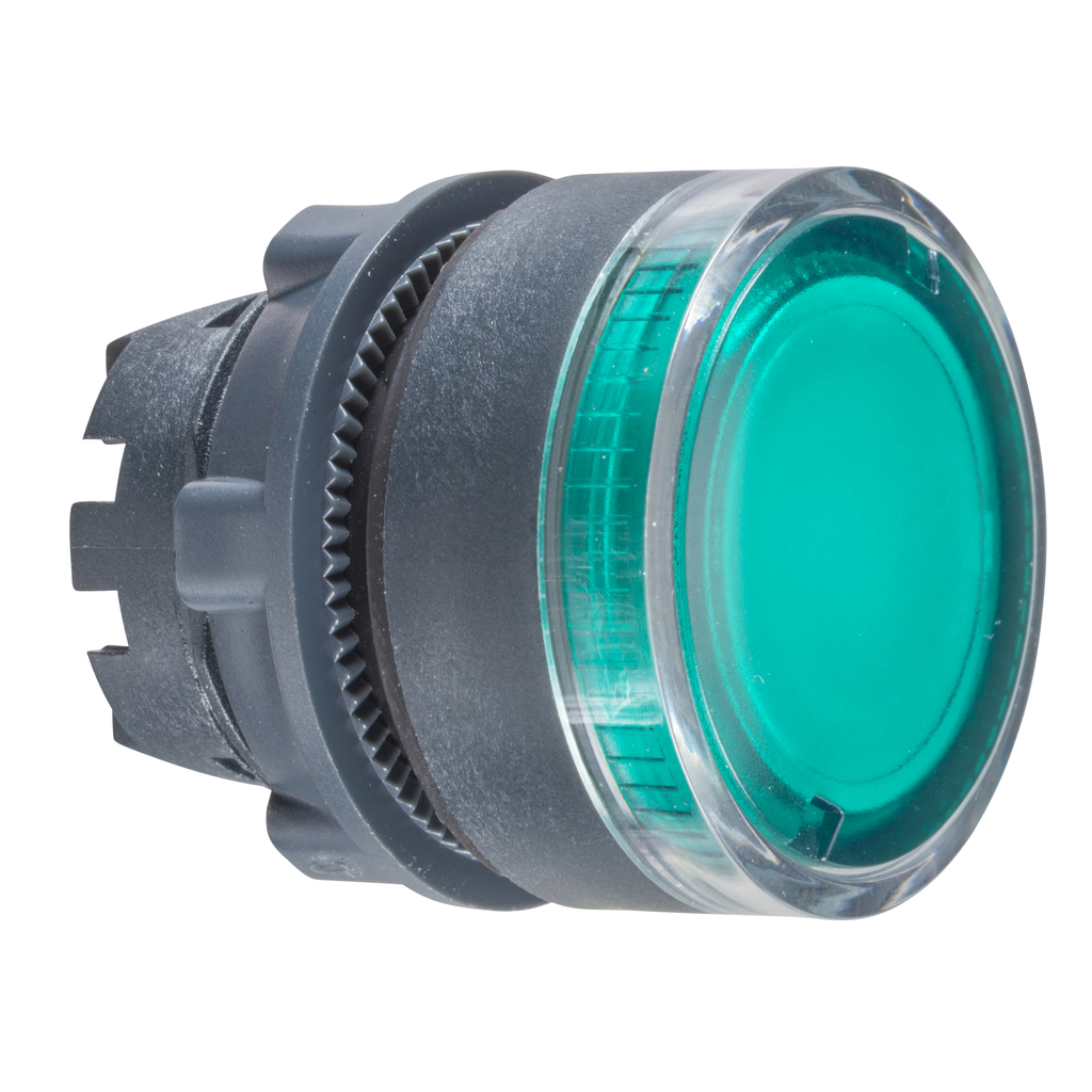 ZB5AW33 - Illuminated push button head, Harmony XB5, plastic, flush, green, 22mm, spring return, plain lens for BA9s bulb