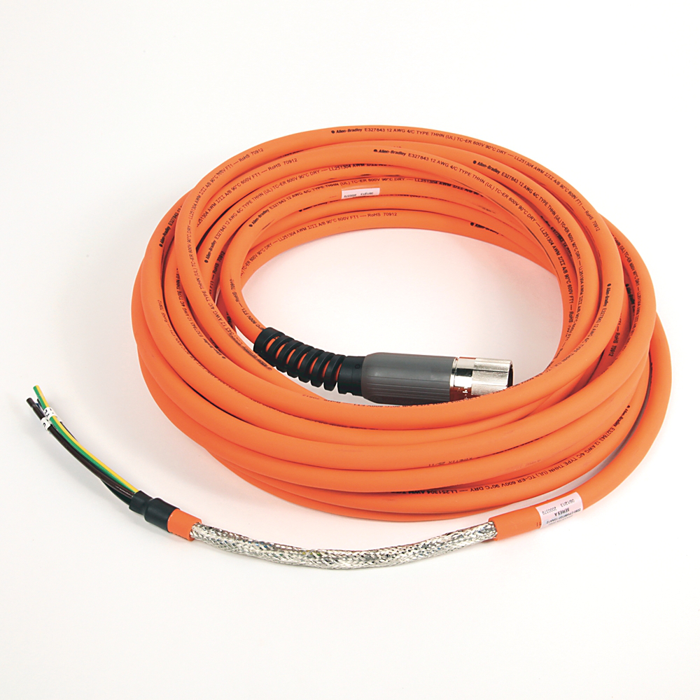 2090-CPWM7DF-12AA12 - SpeedTEC Cable, Motor Power Only, SpeedTec DIN Connector, Drive-end, Flying-lead, 12 AWG, Standard (Non-Flex), 12 Meters