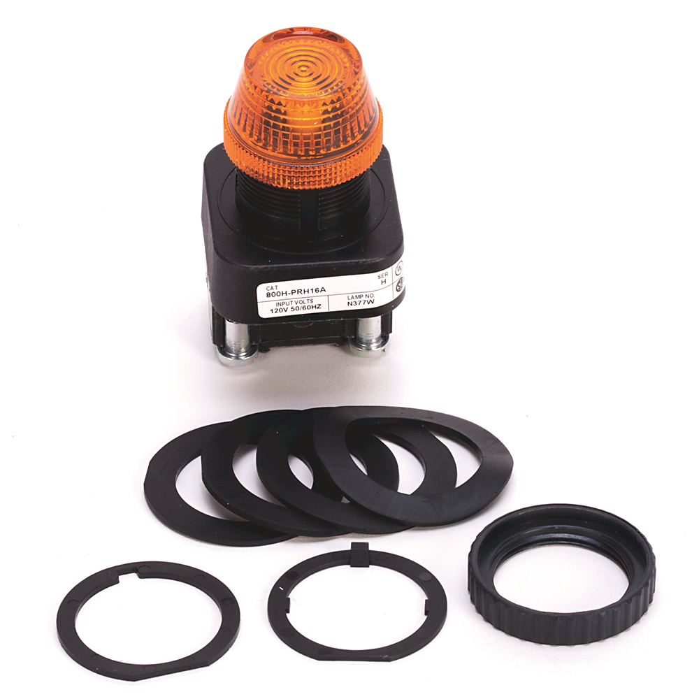 800H-PRH56A - Luz piloto de 30,5 mm tipo 4/4X/13, Xfmr, sin opción de prueba, LED, ámbar, 600 V CA 50/60 Hz