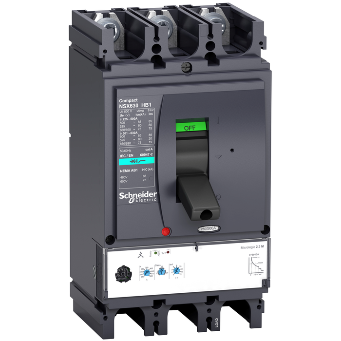 LV433625 - Circuit breaker, ComPact NSX400HB1, 75kA/690VAC, MicroLogic 2.3M trip unit 320A, 3 poles 3d