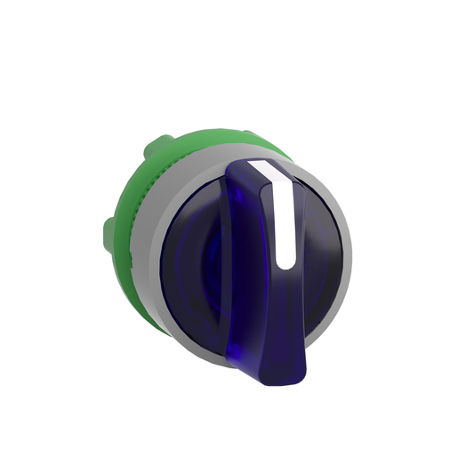 ZB5AK1363C0 - Cabezal para selector iluminado, Harmony XB5, bisel gris, mango azul, 22 mm, LED universal, 3 posiciones, fijación fija