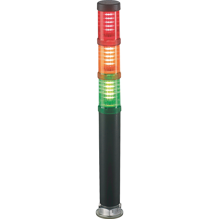 Compact Tower Light, 30 mm, Metric (M20) Threaded Tube For Direct Mount, 0cm, No Network Option, Stranded Cable, 2 meter, Yellow Jacket, Black, 24V AC/DC, Green Steady LED, Red Steady LED, None Sound Alarm - Pulsing Tone, No Module, No Module