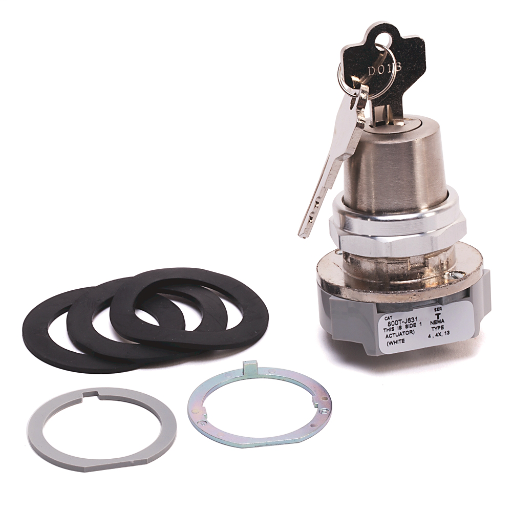 800T-J63106 - 30.5mm Type 4/13 3 Pos. Cyl. Lock Sel. Switch, Spring Rtn fr/ Both, Lock Center, Std. Key, D429 Key