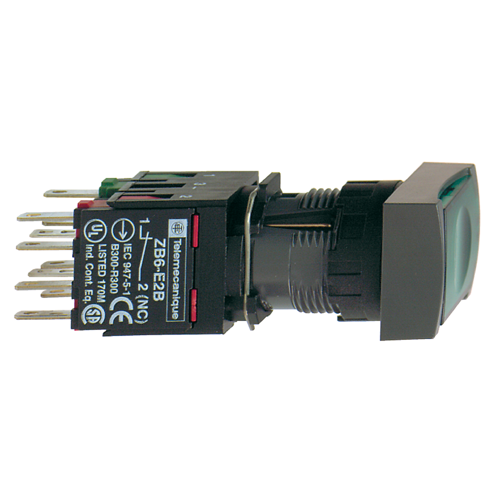 XB6DW3B1B - Pulsador iluminado completo, Harmony XB6, verde rectangular, empotrado, 16 mm, retorno por resorte, 1 NO, 12...24 V